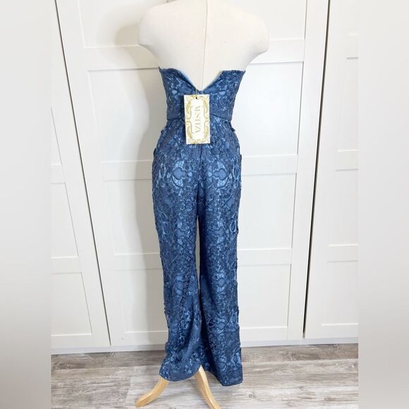 NWT Mestiza Blue Lace Strapless Jumpsuit 4 Retro Inspired Floral - Picture 4 of 5
